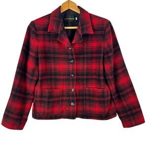 Harris/Wallace Women's Wool Blend Red Plaid Button Blazer Jacket USA Made SZ S